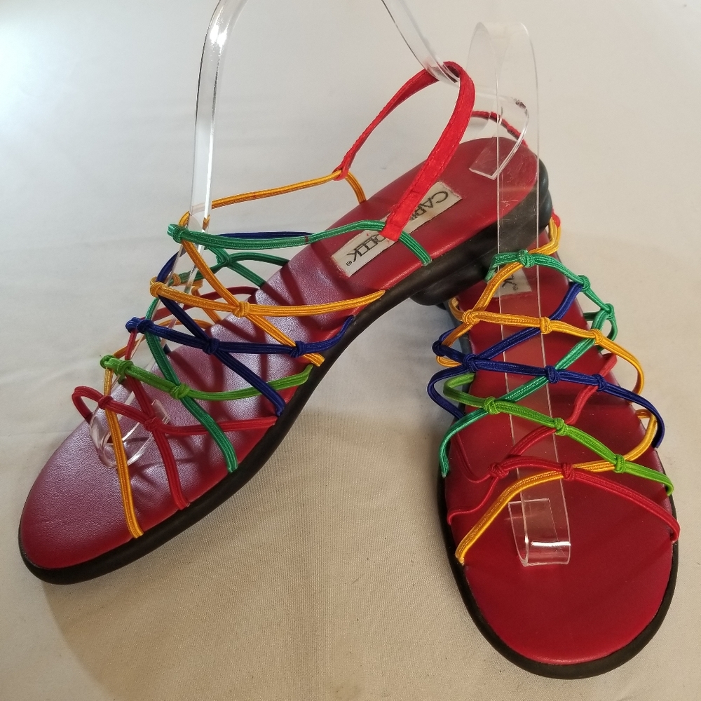 Cabin Creek Woman Sandals Sz 10M Vintage Rainbow Elastic Slip On Slide Flip Flop